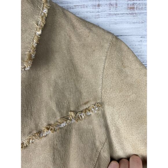 WILSONS LEATHER MAXIMA Womens jacket Tan Suede Medium Vintage Fringe Y2K Western - Picture 7 of 14
